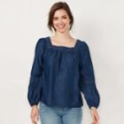 Women's Lc Lauren Conrad Love, Lauren Shirred Peasant Top, Size: Xxl, Dark Blue