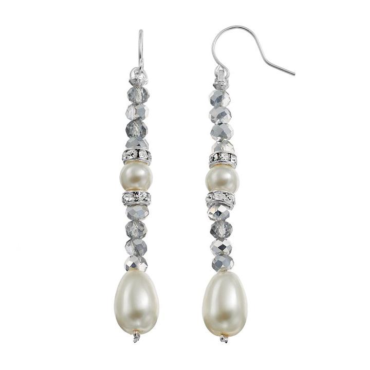 Croft & Barrow&reg; Beaded Simulated Pearl Nickel Free Linear Drop Earrings, Women's, White