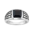 Men's Two Tone Sterling Silver Square Onyx Ring, Size: 11, Black