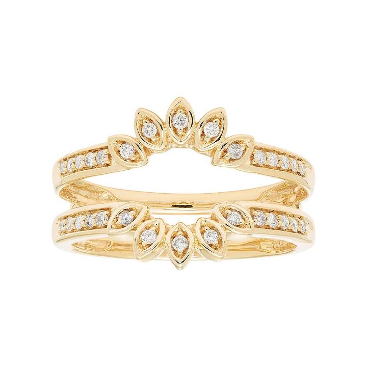 14k Gold 1/5 Carat T.w. Diamond Marquise Enhancer Wedding Ring, Women's, Size: 7, White