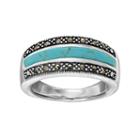 Silver Luxuries Simulated Turquoise & Marcasite Ring, Women's, Size: 6, Grey