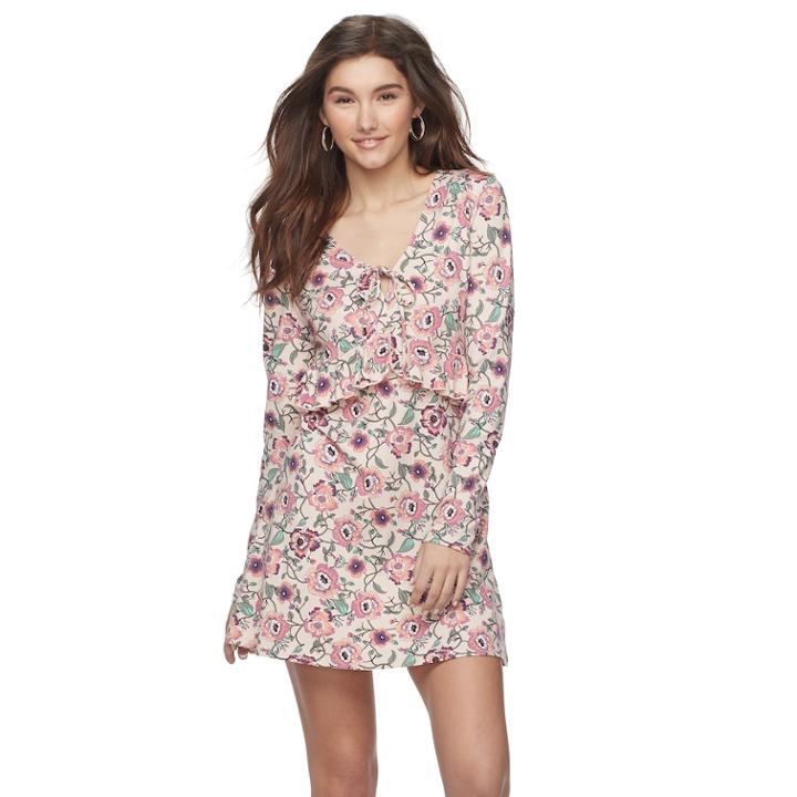 Juniors' About A Girl Tie-front Ruffled Dress, Size: Xl, Beige