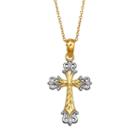 Charming Girl 14k Gold Vermeil Two Tone Textured Cross Pendant Necklace - Kids, Size: 15, Yellow