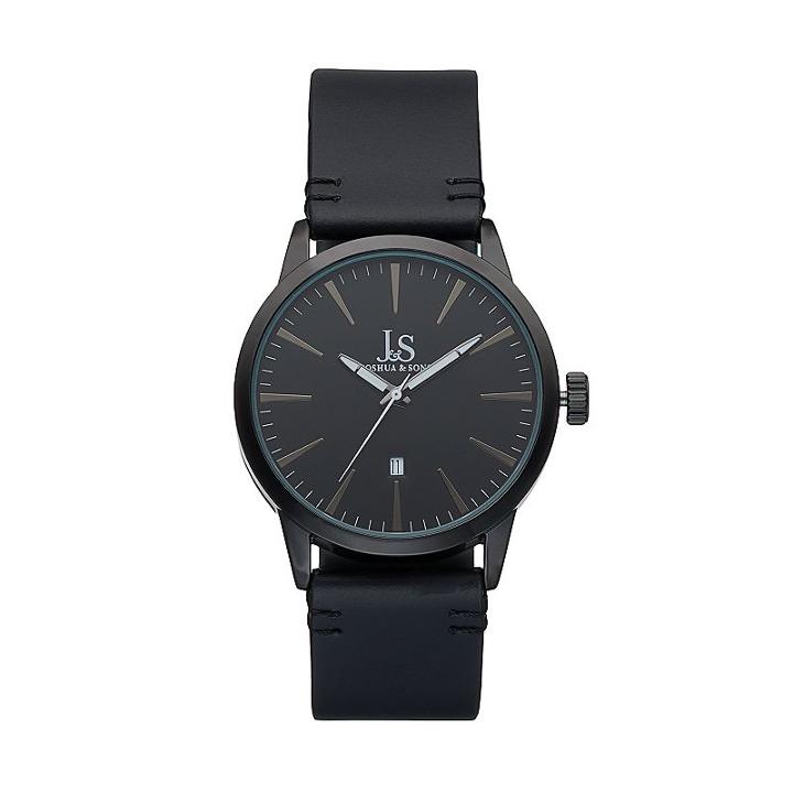 Joshua & Sons Men's Leather Swiss Watch, Black