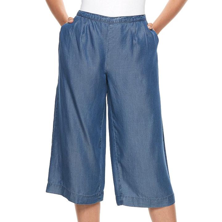 Petite Apt. 9&reg; Chambray Wide-leg Culottes, Women's, Size: L Petite, Med Blue