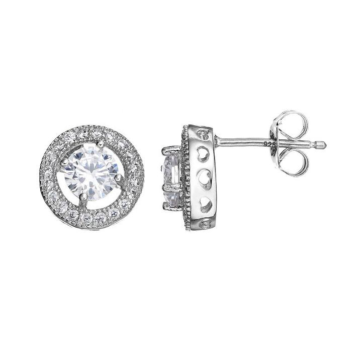 Journee Collection Sterling Silver Cubic Zirconia Halo Stud Earrings, Women's, White
