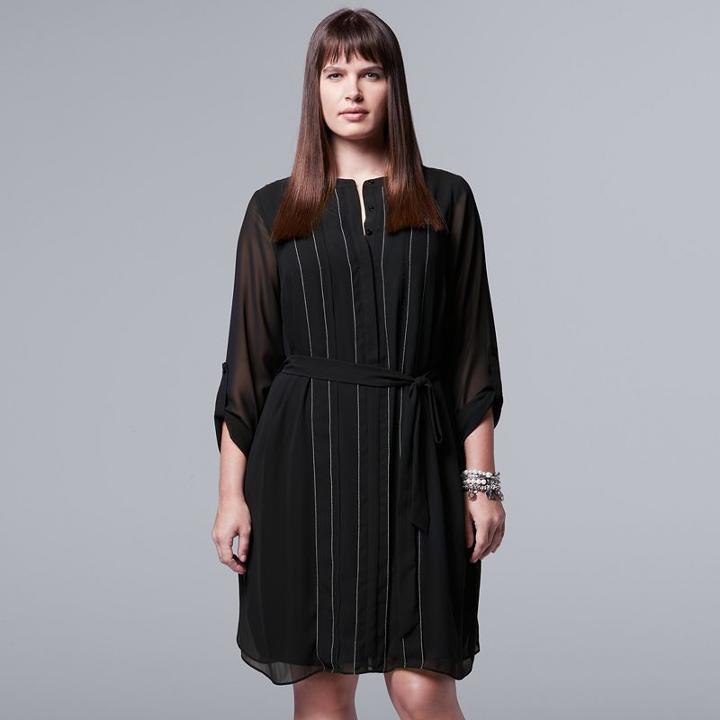 Plus Size Simply Vera Vera Wang Picot Embroidered Shirtdress, Women's, Size: 2xl, Black