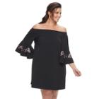 Plus Size Jennifer Lopez Off-the-shoulder Embroidered Dress, Women's, Size: 2xl, Black