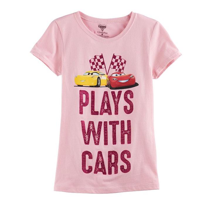 Disney / Pixar Cars 3 Lightening Mcqueen & Cruz Ramirez Girls 7-16 Plays With Cars Graphic Tee, Size: Medium, Light Pink