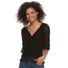 Juniors' American Rag Ruched Lace Top, Size: Large, Black