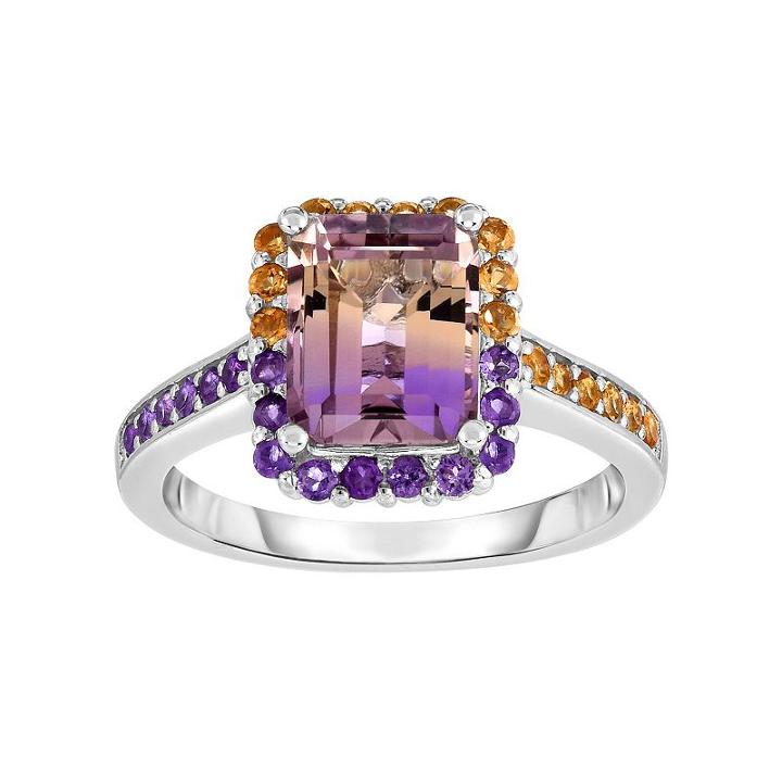 Sterling Silver Ametrine Rectangle Halo Ring, Women's, Size: 7, Multicolor