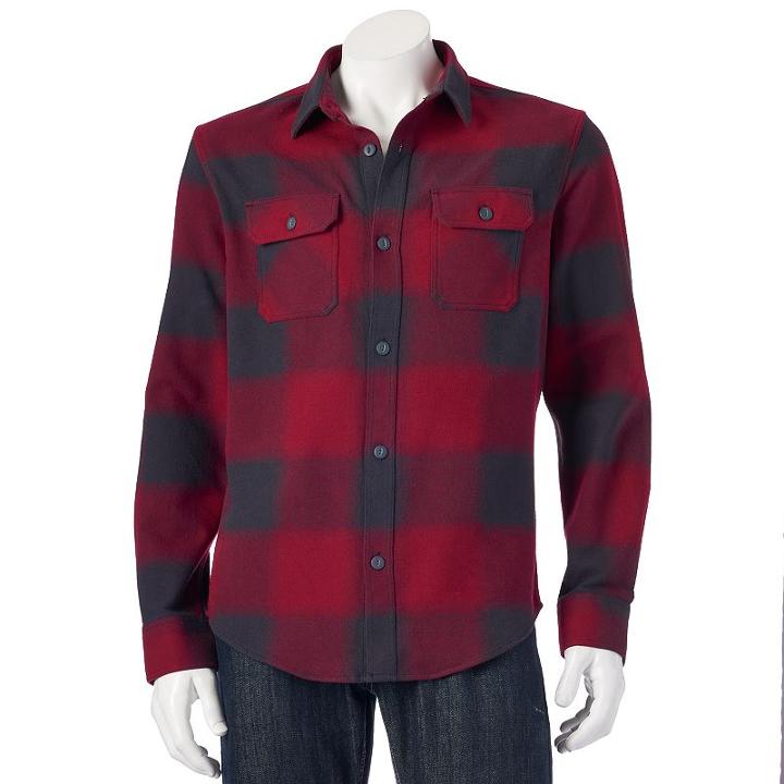 Men's Tony Hawk&reg; Ombre Plaid Shirt Jacket, Size: Small, Dark Red