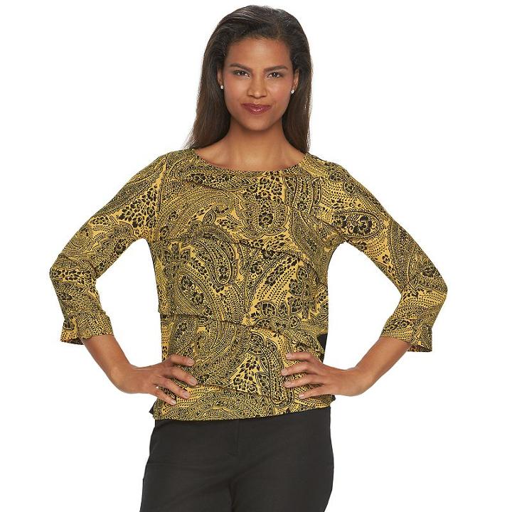 Women's Dana Buchman Print Asymmetrical Tier Top, Size: Small, Gold