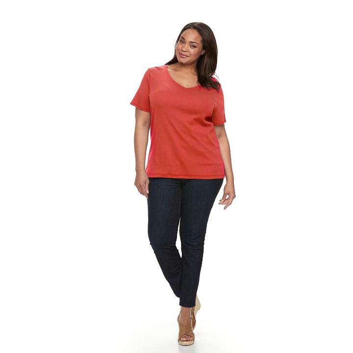 Plus Size Croft & Barrow&reg; Print Asymmetrical-hem Tee, Women's, Size: 0x, Brt Red
