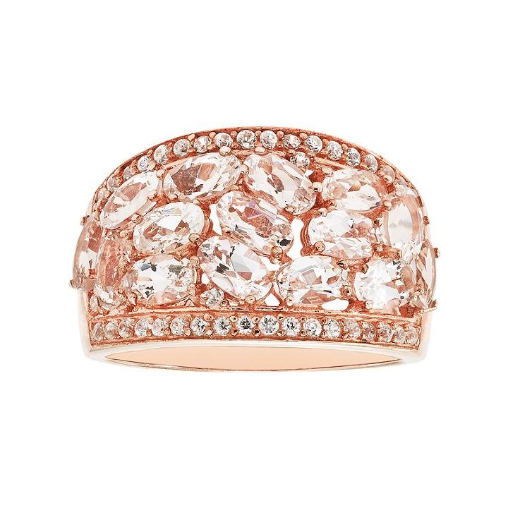 14k Rose Gold Over Silver Morganite & White Zircon Ring, Women's, Size: 6, Pink