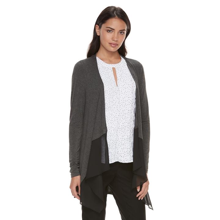 Women's Elle&trade; Mixed-media Flyaway Cardigan, Size: Medium, Med Grey