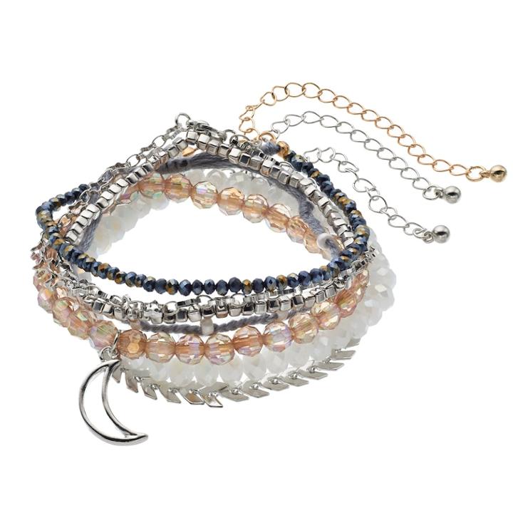 Crescent & Beaded Stretch Bracelet Set, Women's, Blue