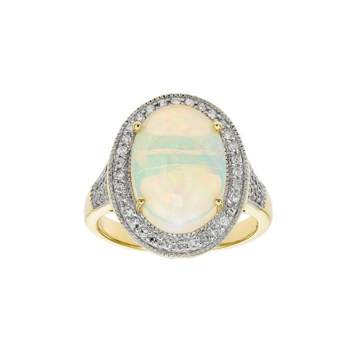 The Regal Collection 14k Gold Opal & 3/8 Carat T.w. Diamond Halo Ring, Women's, Size: 6, White