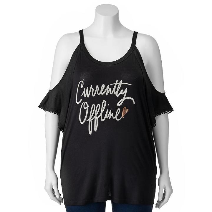 Juniors' Plus Size About A Girl Cold Shoulder Graphic Top, Size: 1xl, Oxford