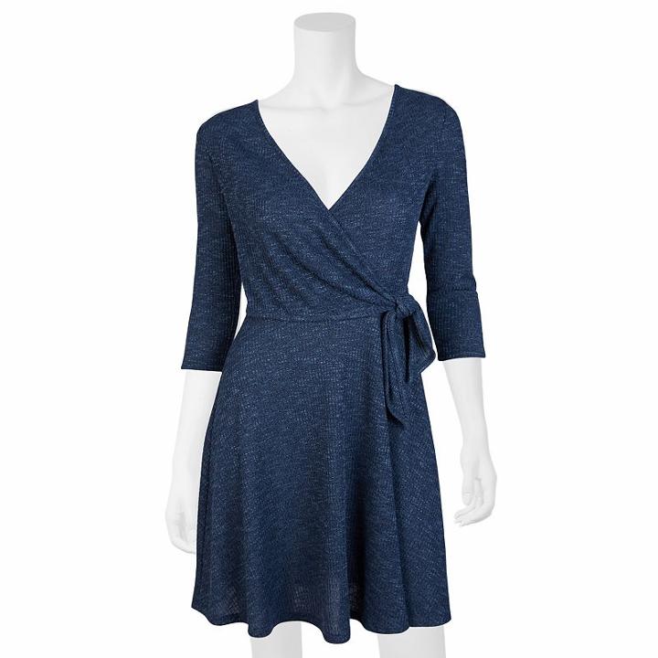 Juniors' Iz Byer California Knit Faux-wrap Dress, Teens, Size: Small, Med Blue