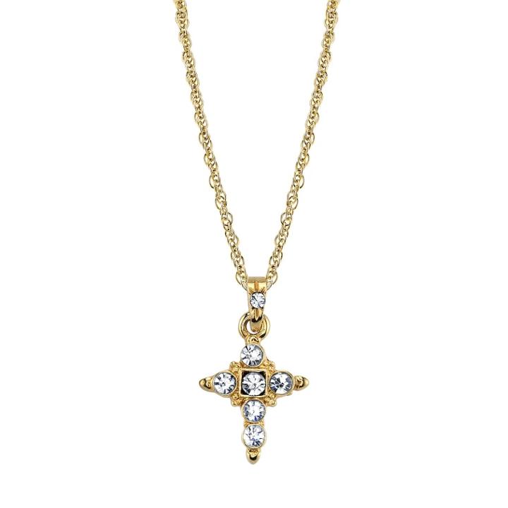 1928 14k Gold-plated Crystal Cross Pendant Necklace, Women's, Size: 16, Yellow