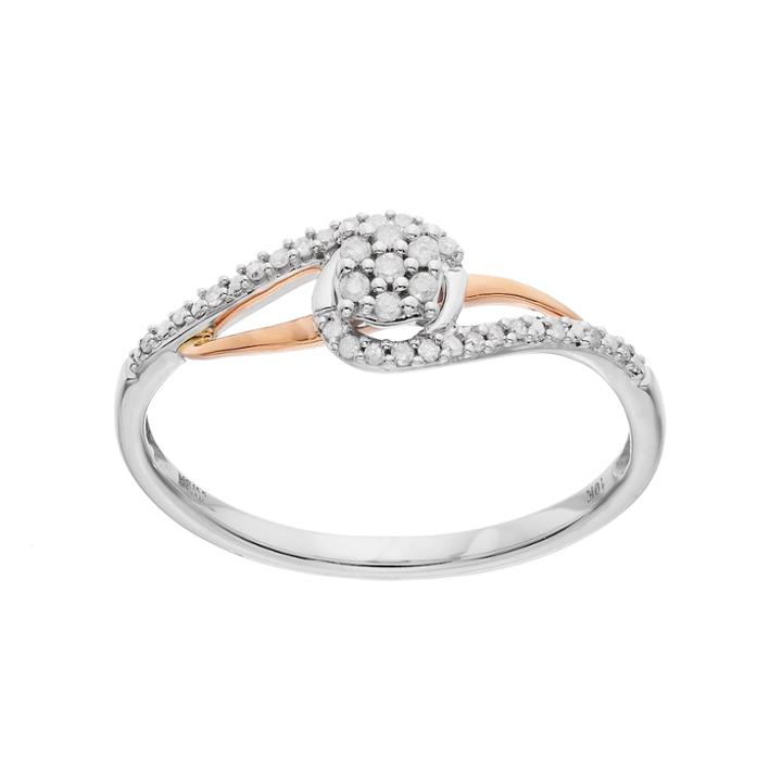 10k White Gold Two Tone 1/10 Ct. T.w. Diamond Swirl Ring, Women's, Size: 7