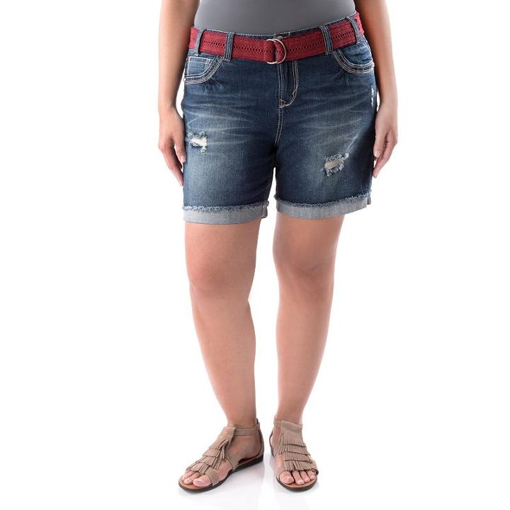 Juniors' Plus Size Wallflower Embroidered Bermuda Shorts, Girl's, Size: 20 W, Drk Orange