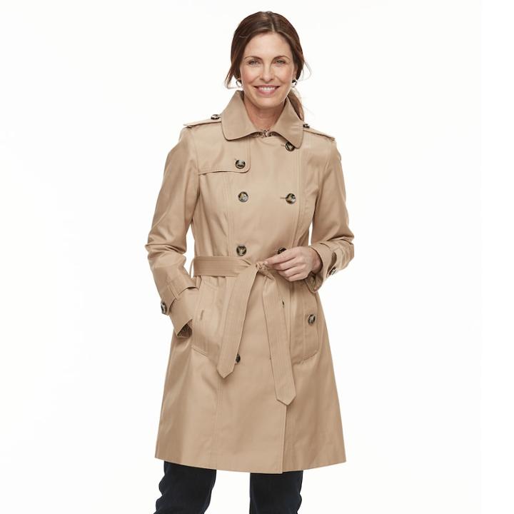 Women's Tower By London Fog Hooded Trench Coat, Size: Large, Dark Beige