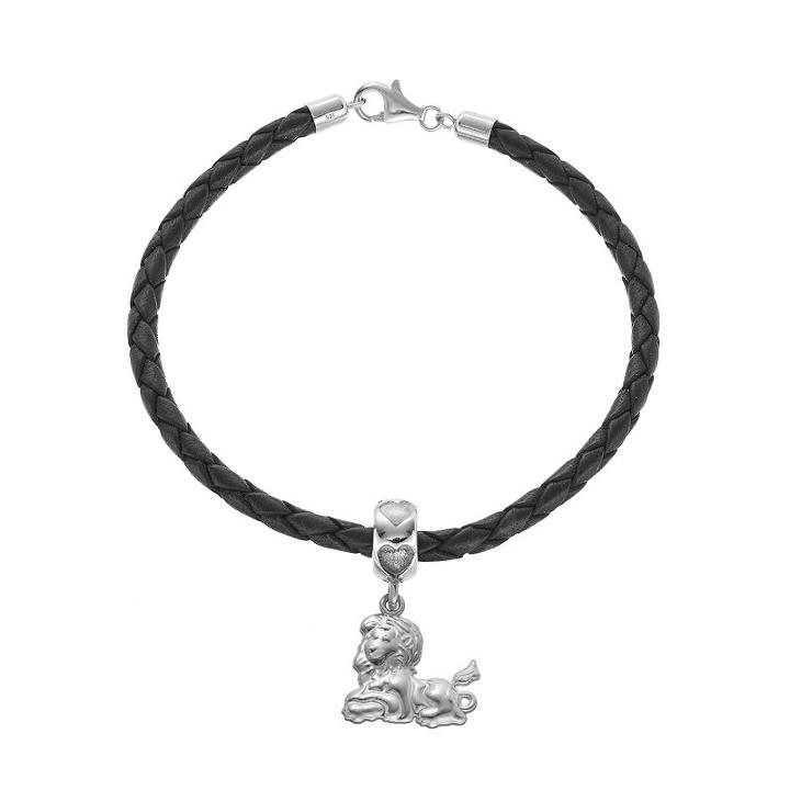 Logoart Sterling Silver & Leather Phi Mu Sorority Lion Bracelet, Women's, Size: 7.5, Grey