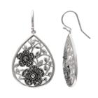 Brilliance Silver Plated Marcasite Flower Teardrop Earrings, Women's, Black