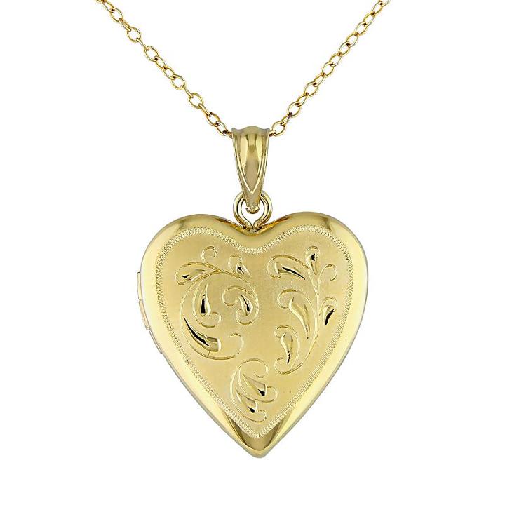 Yellow Rhodium-plated Sterling Silver Filigree Heart Locket Necklace, Women's, Size: 18