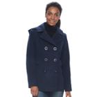 Women's D.e.t.a.i.l.s Hooded Double Breasted Faux-wool Peacoat, Size: Large, Blue