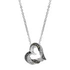 Silver Luxuries Silver-plated Marcasite & Crystal Heart Pendant Necklace, Women's, Multicolor