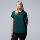 Plus Size Simply Vera Vera Wang Popover Top, Women's, Size: 2xl, Green