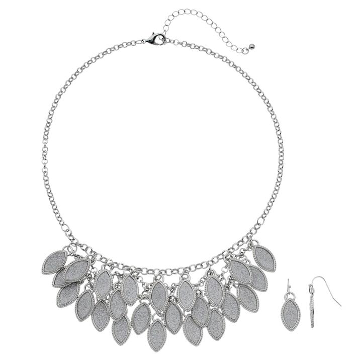 Glitter Marquise Necklace & Drop Earring Set, Women's, Silver