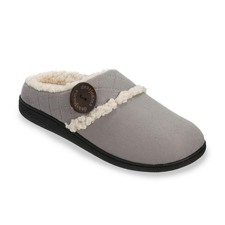 Dearfoams Women's Microfiber Memory Foam Quilted Clog Slippers, Size: Large, Med Grey