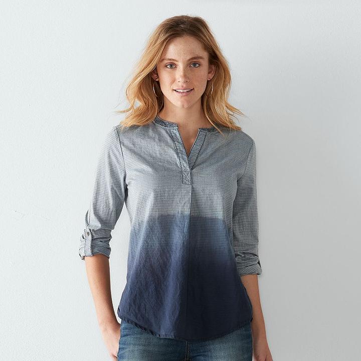 Women's Sonoma Goods For Life&trade; Striped Dip-dye Henley, Size: Large, Blue