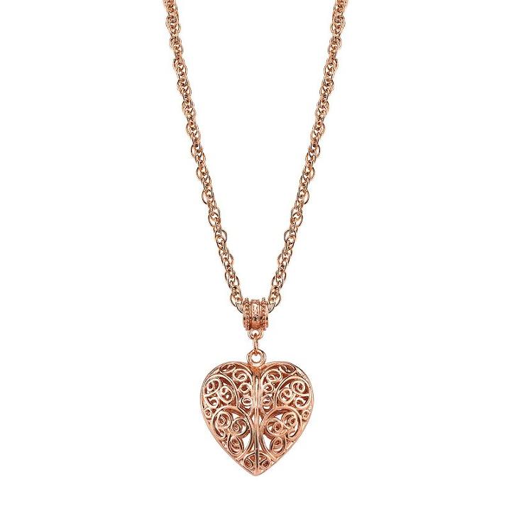 1928 Filigree Heart Pendant Necklace, Women's, Size: 18, Pink
