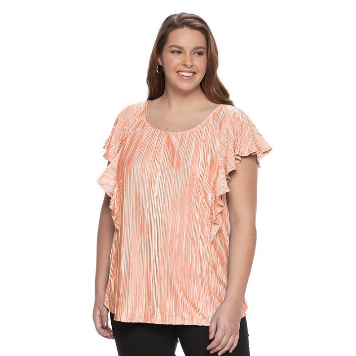 Plus Size Apt. 9&reg; Flutter Sleeve Crinkle Top, Women's, Size: 2xl, Brt Pink