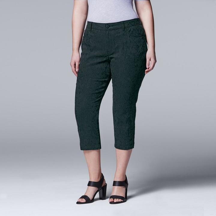 Plus Size Simply Vera Vera Wang Jacquard Capris, Women's, Size: 18 W, Black