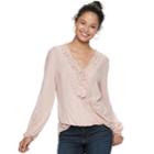 Juniors' Hint Of Mint Lace Wrap Top, Teens, Size: Small, Light Pink