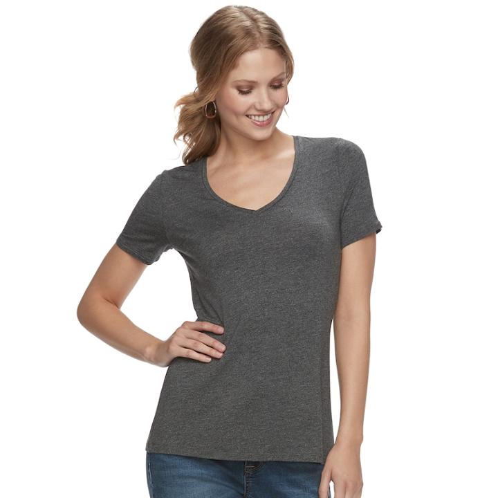 Petite Apt. 9&reg; Essential Short Sleeve V-neck Tee, Women's, Size: Xs Petite, Black