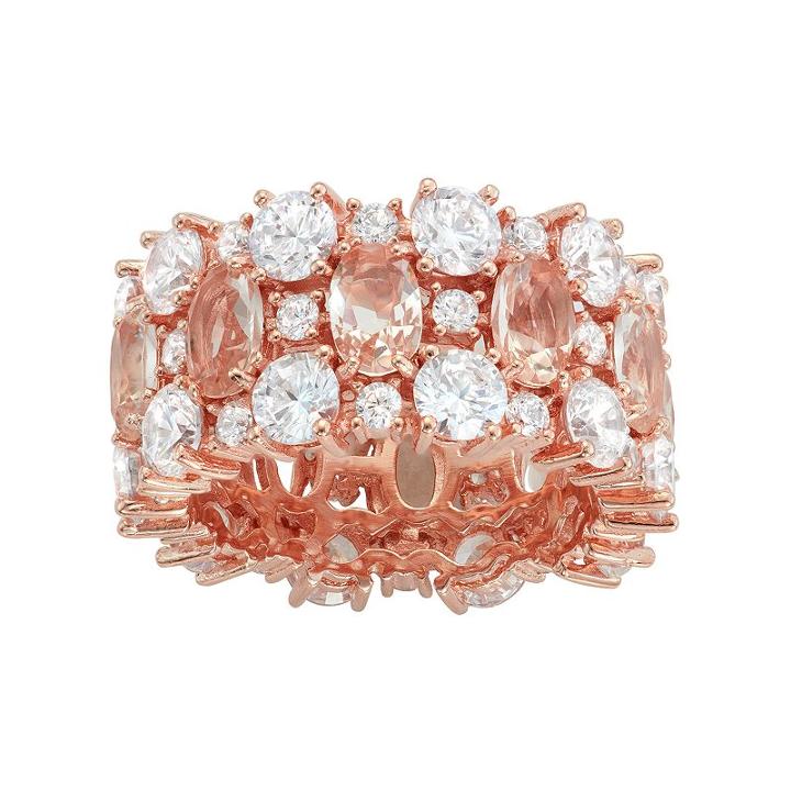 14k Rose Gold Over Silver Simulated Morganite & Cubic Zirconia Ring, Women's, Size: 9, Pink