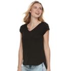 Juniors' Pink Republic Lace-up Shoulder Solid Tee, Teens, Size: Xs, Black