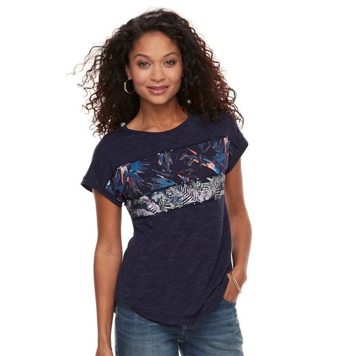 Petite Apt. 9&reg; Short Sleeve Graphic Tee, Women's, Size: L Petite, Dark Blue