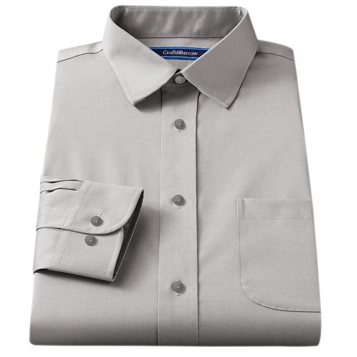 Men's Croft & Barrow&reg; Fitted Solid Broadcloth Spread-collar Dress Shirt, Size: 15-32/33, Grey