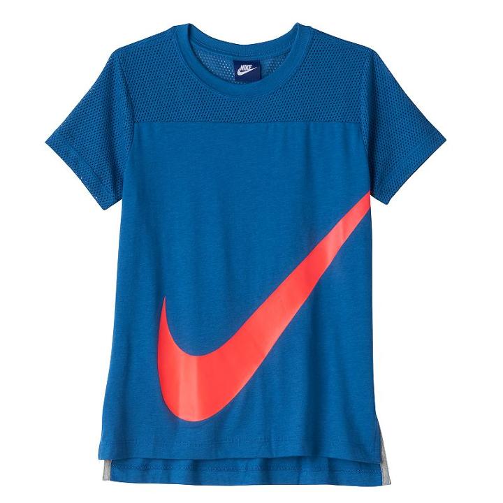 Girls 7-16 Nike Swoosh Mesh Yoke Tee, Size: Large, Light Blue