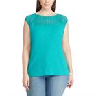 Plus Size Chaps Lace-trim Tee, Women's, Size: 2xl, Blue