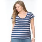 Plus Size Chaps Striped V-neck Tee, Women's, Size: 3xl, Blue