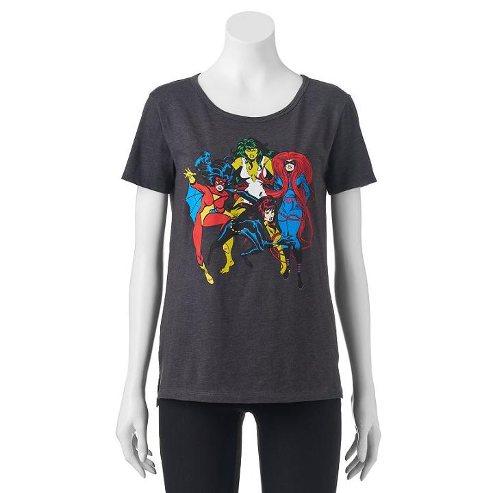 Juniors' Marvel Female Characters High-low Graphic Tee, Girl's, Size: Small, Dark Grey